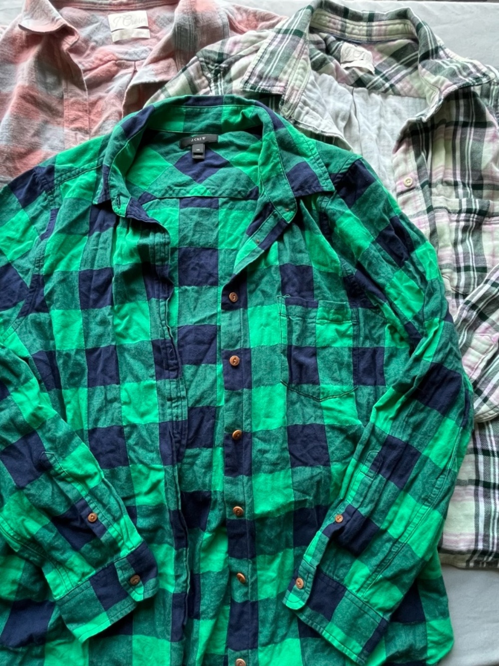 J.Crew Womens 100% Cotton Flannel Shirt Lot 3 Plaid Long Sleeve Button Down 14 L